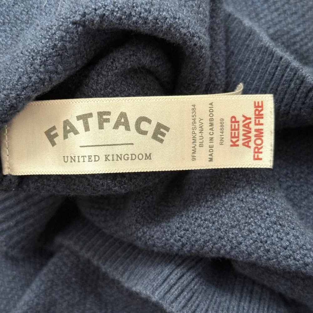 Fat Face Quarter Zip Mock Neck Pullover Sweater, Blue, Large cotton/cashmere